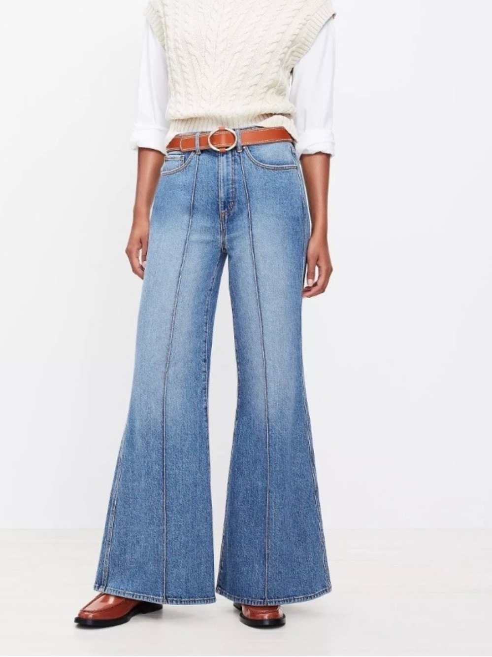 Loft High Rise Super Flare Jeans Womens 28 Medium Wash Zip Close Retro Festival
